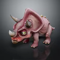 Cute Pink Triceratops Reptile Toy Figure With Green Eyes And Horns