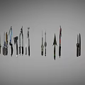 Weapons A Group of Science Fiction Weapons Combination Sword Dagger Axe Tomahawk Cyberpunk stylized low face number low model simple model film and television level 3d model