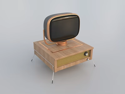 Vintage Television With Wooden Base Copper Frame And Metal Legs Design 3d model