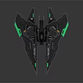 Futuristic Black Sci fi Spaceship Model With Green Glowing Accents And Sharp Mechanical Edges