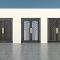 Art Deco Black Doors with Decorative Patterns and Glass Panel Design