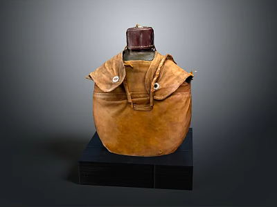 Vintage Brown Leather Water Bottle With Red Cap And Black Base Classic Design 3d model