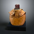 Vintage Brown Leather Water Bottle With Red Cap And Black Base Classic Design