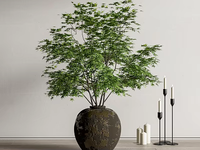 green plant floral potted plant bonsai candle holder 3d model