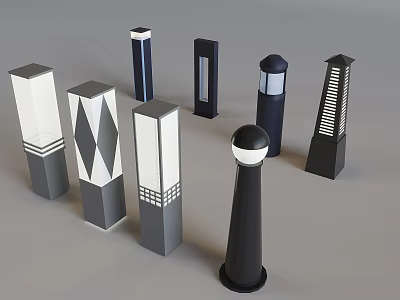Various Modern Light Boxes With Stylish Shapes Decorative Patterns And Black White Designs 3d model