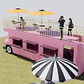 Pink Two Story Functional Vehicle With Upper Terrace And Leisure Umbrellas