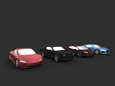 Colorful Sports Cars in Red Black Brown and Blue Colors Displayed Side by Side 3d model