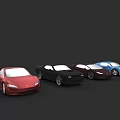 Colorful Sports Cars in Red Black Brown and Blue Colors Displayed Side by Side