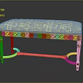 Decorative Wooden Bench With Blue Floral Upholstery And Golden Carved Frame