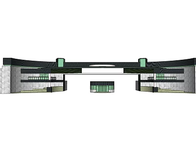 Modern Entrance Gate Design With Curved Roof Glass Door And Stone Walls 3d model