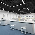 Modern Scientific Laboratory With Yellow Safety Barriers Workstations And Research Equipment