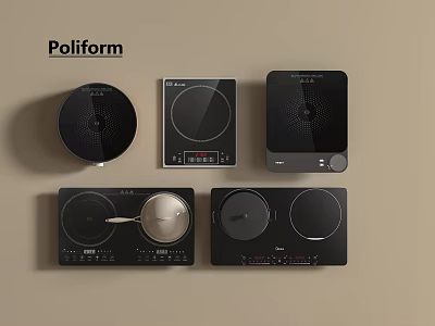 Poliform Kitchen Appliances Featuring Black Induction Cooktops With Different Designs 3d model