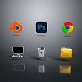 Set of App Icons with Sketch Photoshop Chrome Monitor Trash Can and Yellow Folder