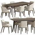 Stylish Modern Dining Table Set with Beige Fabric Chairs and Dark Wood Finish