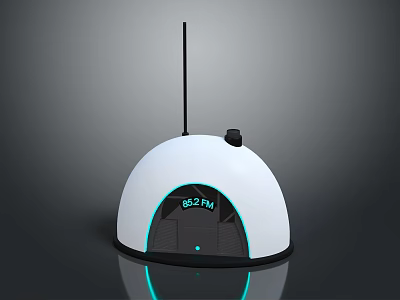 White Hemispherical Electronic Device With Top Antenna 62dB Display And Blue Illuminated Edge 3d model
