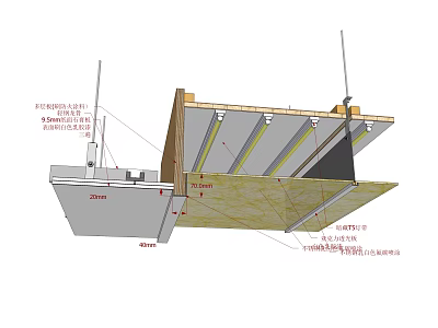 Ceiling Structure With Light Steel Keel Gypsum Board And Insulation Layer Details 3d model
