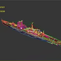 Red Scale Warship Model With Detailed Decorative Patterns And Metallic Accents