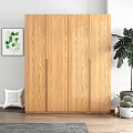 Modern Wooden Four Door Wardrobe with Decorative Painting and Plant in Living Room