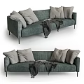 Modern Green Sectional Sofa with Gray Pillows and Black Throw Blanket 3d model