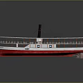 Red White Steamboat BANCOMA With Chimney And Two Level Decks 3d model