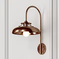Vintage Metal Wall Sconce With Round Shade Exposed Bulb On Decorative White Wall