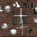 Various Stylish Wall Lamps With Diverse Designs Mounted On Red Brick Wall And Illuminated Features
