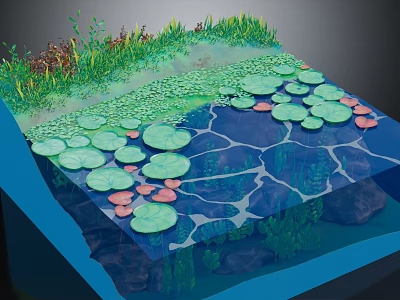 Natural Water Scene With Lily Pads Aquatic Plants And Underwater Structure 3d model