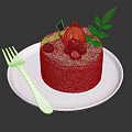 Pink cream cake with fresh peach blueberries on white plate and silver fork
