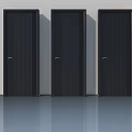 Three Black Modern Hinged Doors With Vertical Striped Design In Minimalist Space 3d model