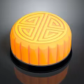Orange Mooncake With Intricate Traditional Blessing Pattern On Black Base 3d model