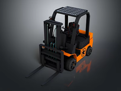 Orange And Black Industrial Forklift With Cab And Sturdy Forks Design 3d model