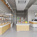 Bright Dessert Shop Interior With Wooden Tables Chairs Hanging Lights And Wall Posters