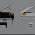 Black And White Grand Pianos With Matching Stools For Musical Practice Spaces