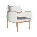 Stylish Modern White Upholstered Leisure Chair With Wooden Frame And Comfortable Armrests
