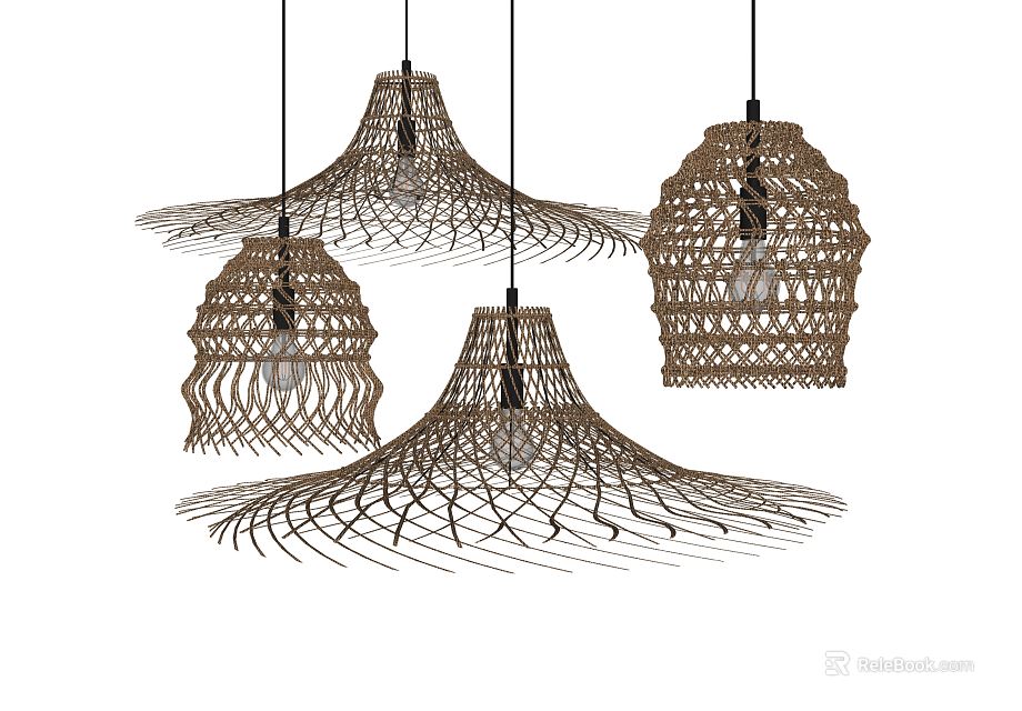 Modern Woven Chandeliers with Unique Design and Natural Material for Interior Decor 3d model 