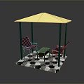 Outdoor Patio Shelter Design With Canopy Pillars Chairs Table And Tiled Floor