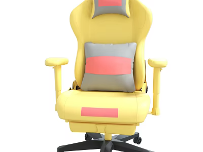 Yellow Gaming Chair With Pink Gray Cushion Ergonomic Design And Swivel Base 3d model