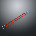 Two Red Traditional Spears with Decorative Handles and Metal Tips 3d model