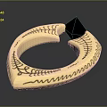 Elegant Gold Ring With Blue Decorative Patterns And Black Triangular Pendant 3d model
