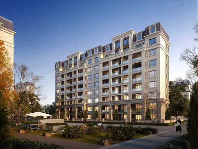 Elegant Mid Rise Residential Building With Modern Facade And Landscaped Gardens 3d model