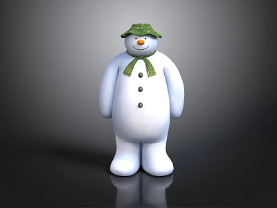 Festive White Snowman Ornament With Green Hat Scarf And Black Buttons 3d model