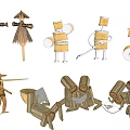 Handmade Straw Models of Agricultural Equipment Featuring Traditional Farm Tools
