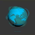 3D Rendered Transparent Blue Globe With Surrounding Halos And Reflective Base