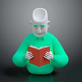 3D Green Character With White Head Reading Red Book In Dark Background