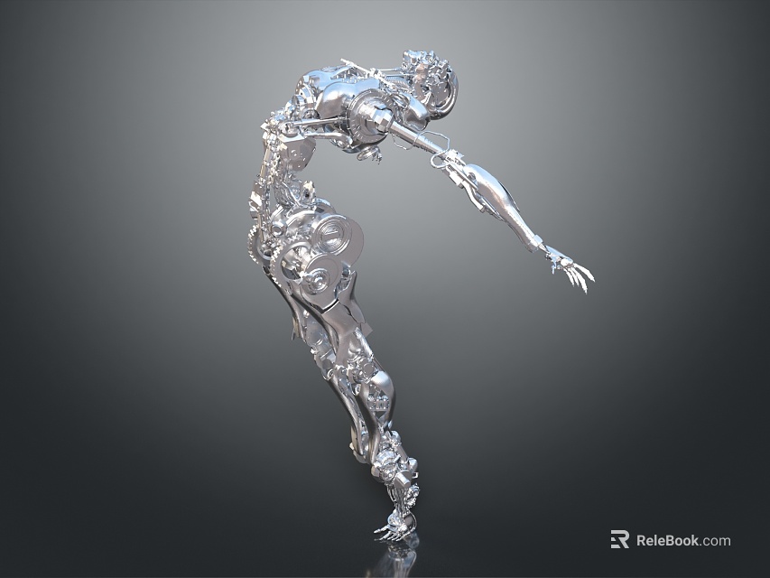 Silver Humanoid Smart Machine With Mechanical Structure And Dynamic Pose 3d model 