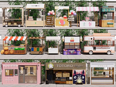 Colorful Mall Shop Storefronts With Cute Decor And Diverse Design Styles 3d model