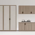 Sleek Modern Kitchen Design With Wooden Wall And Base Cabinets 3d model