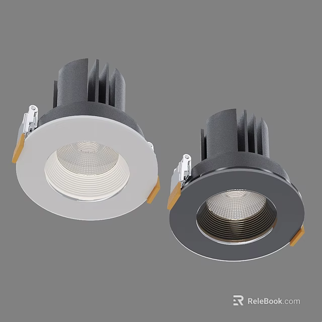 Modern Recessed Downlight Spotlight Fixture With White Black Heat Sink Fins Design 3d model 