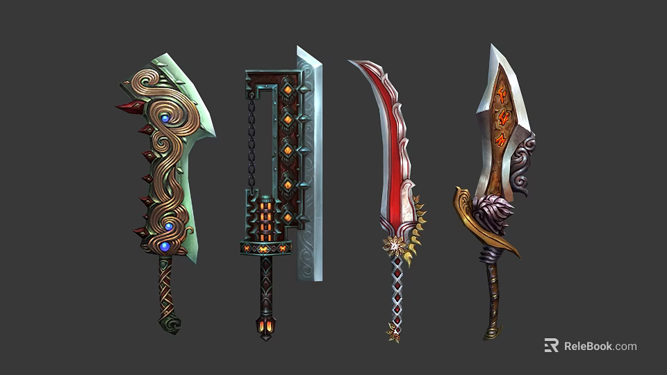 Fantasy Style Weapons Featuring Ornate Designs Various Styles And Intricate Details 3d model 