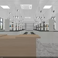 Modern Laboratory Interior Design With Spacious Lab Benches Hanging Lights And Cabinets 3d model